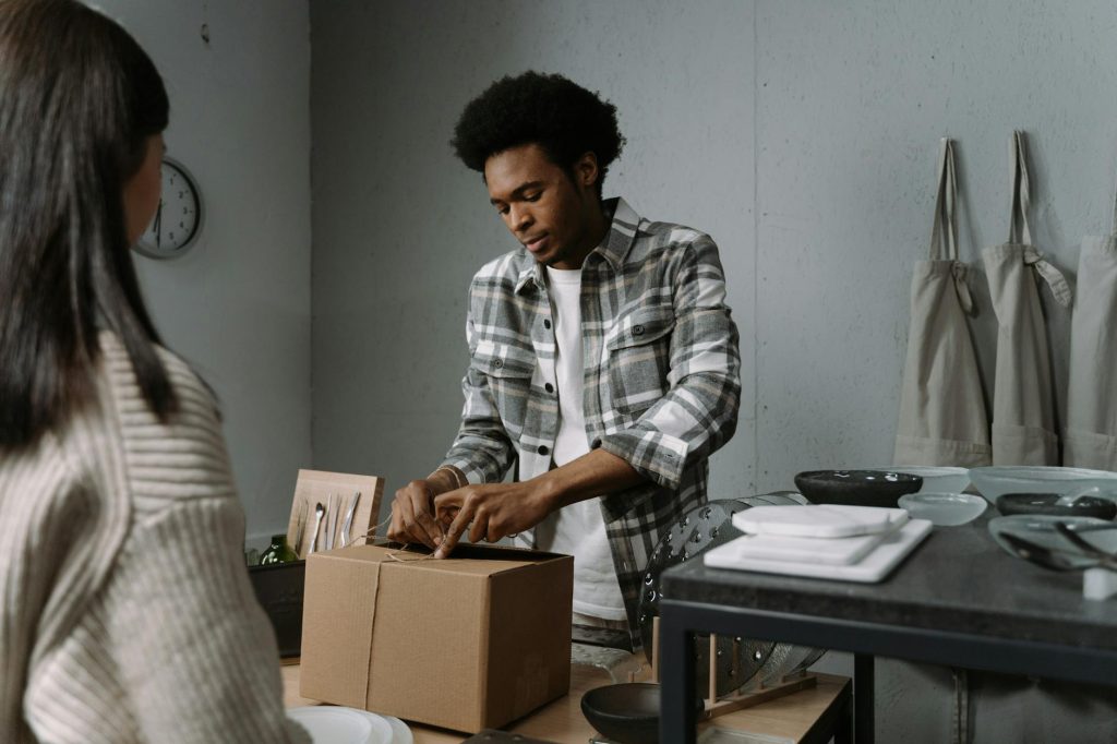 Packing boxes and moving supplies organized for relocation services in Kenya.